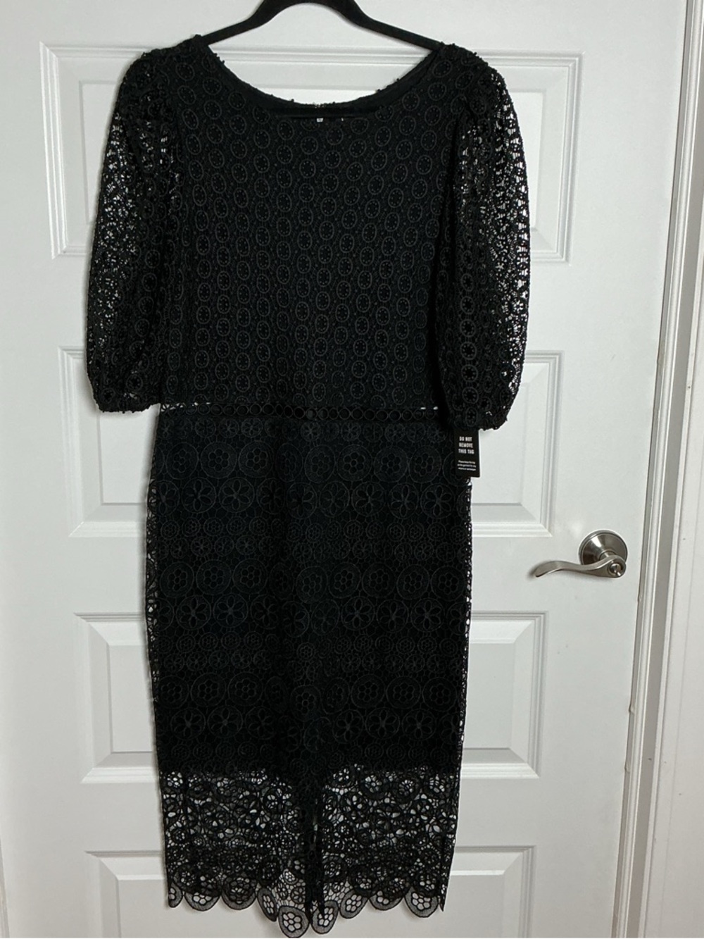 Express Black Lace Midi Dress with Puff Sleeves Large